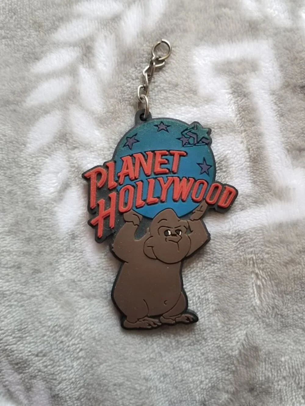 Planet Hollywood Keychain Brown Blue Red Gorilla Mascot VTG Y2K